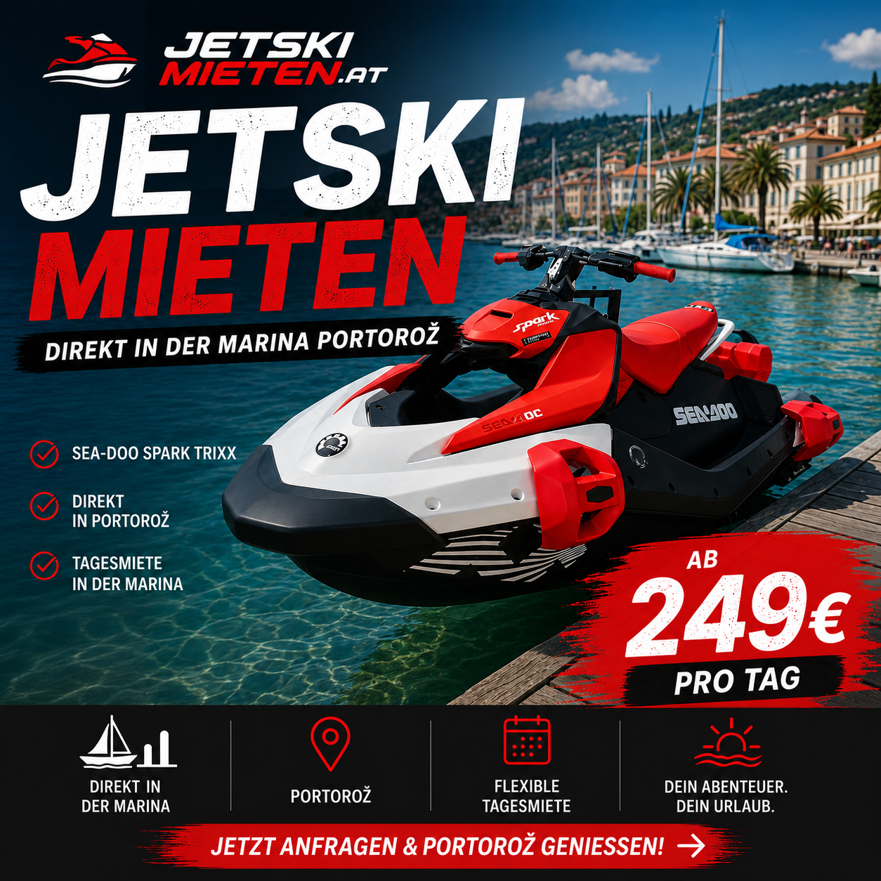 Sea-Doo Spark Trixx Jetski in der Marina Portorož